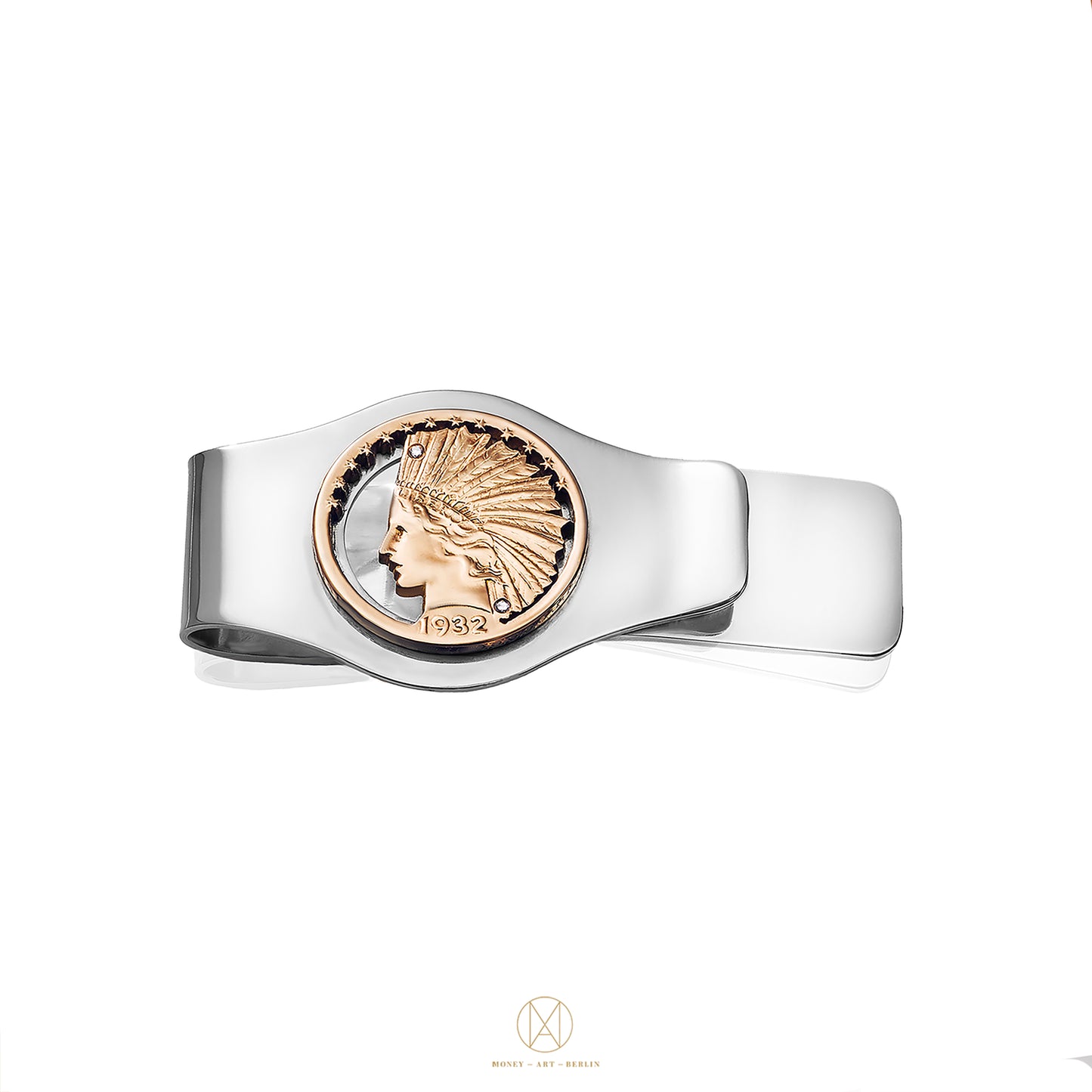 USA / 10 Gold Dollar / Native American / Indian Head / Geldklammer Silber gehärtet