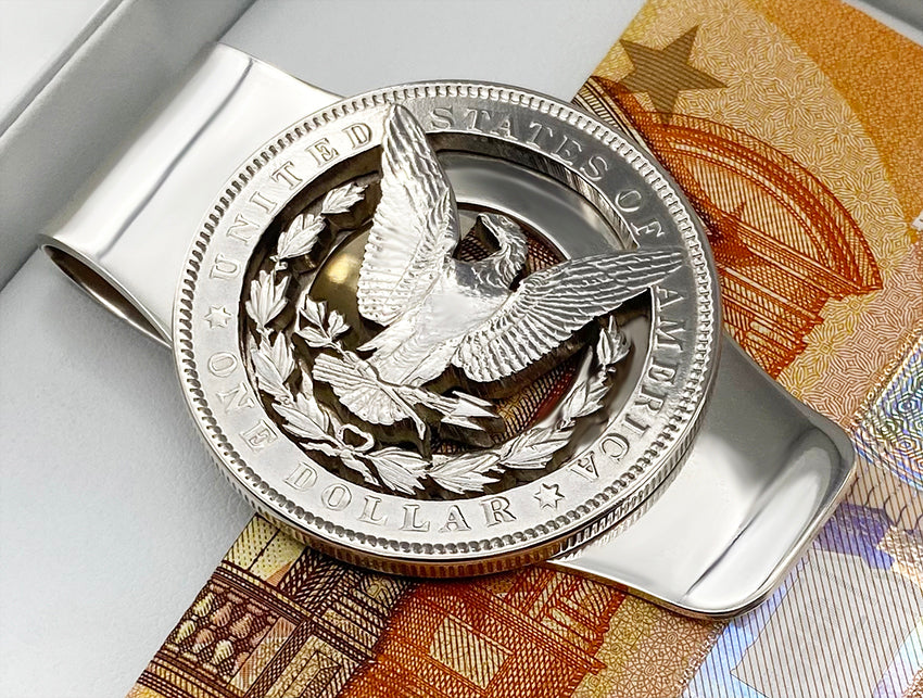 USA / Morgan Silber Dollar / Weißkopfseeadler / Geldklammer Silber gehärtet